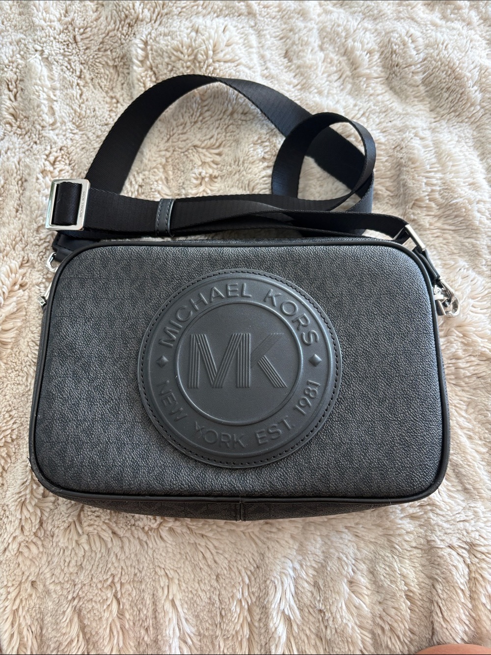 Michael Kors Black Crossbody Bag with Embossed MK Medallion